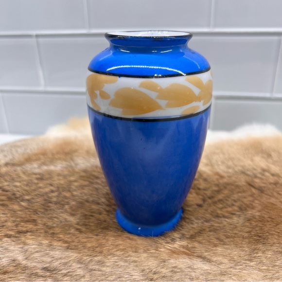 Vintage Tashiro Ta Japan Porcelaine Ceramic Blue Floral Bud Vase Handpainted 5”T - Picture 4 of 10